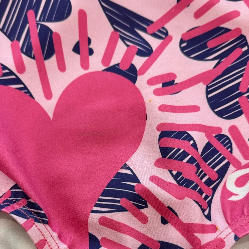 GK Pink and Blue Kids XS (4-5) Heart Leotard